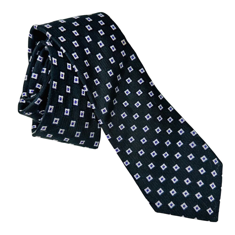 Preppy Nordstrom 100% Silk Tie Black Purple Geometric Pattern 59"